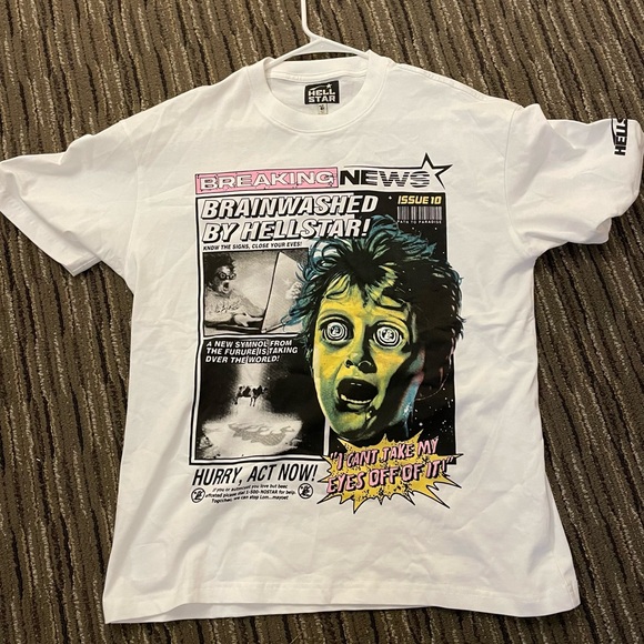 Shirts | Hellstar Breaking Newswhite T Shirt | Poshmark